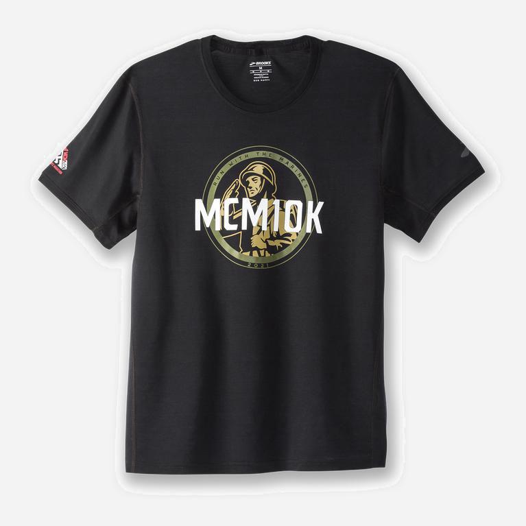 Brooks Mcm21 Distance Graphic Ss Hardloopshirt voor Heren Zwart/Wit/Goud (NQLMB-0761)